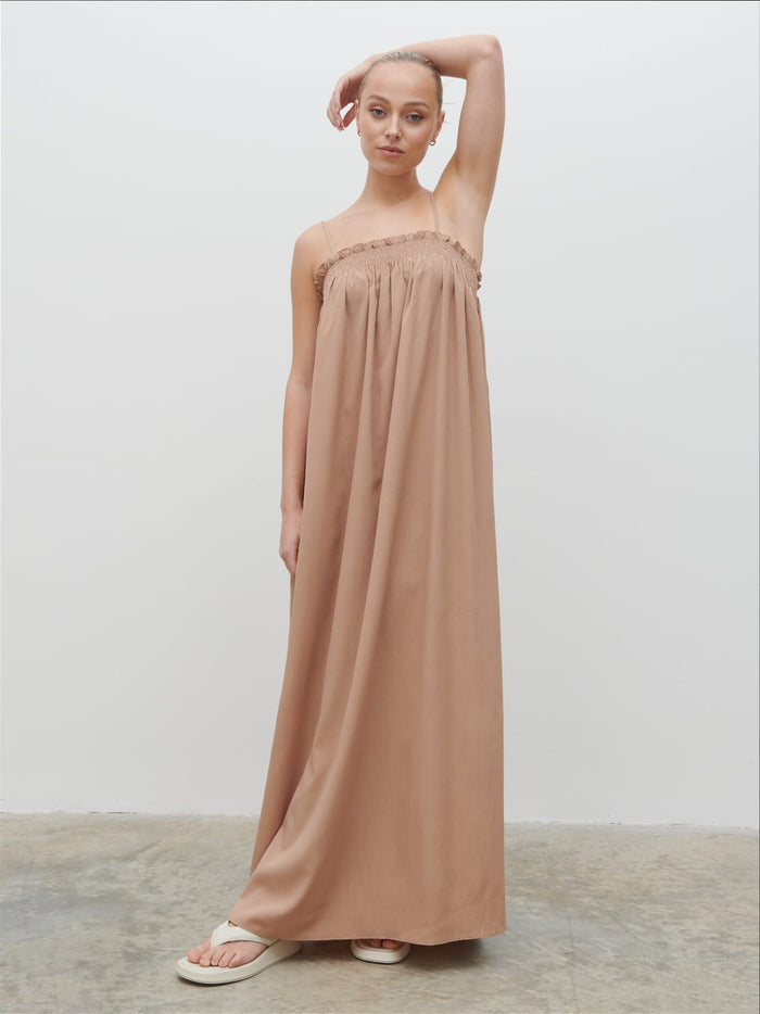 Noor Is 5'8.5" & Wears Size UK 8|Ada Maxi Dress - Biscuit