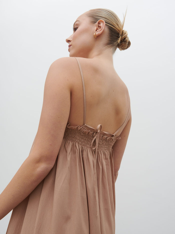 Noor Is 5'8.5" & Wears Size UK 8|Ada Maxi Dress - Biscuit