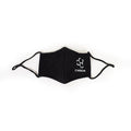Carbon black streetwear face mask with white logo, featuring adjustable ear loop toggles on a white background.
