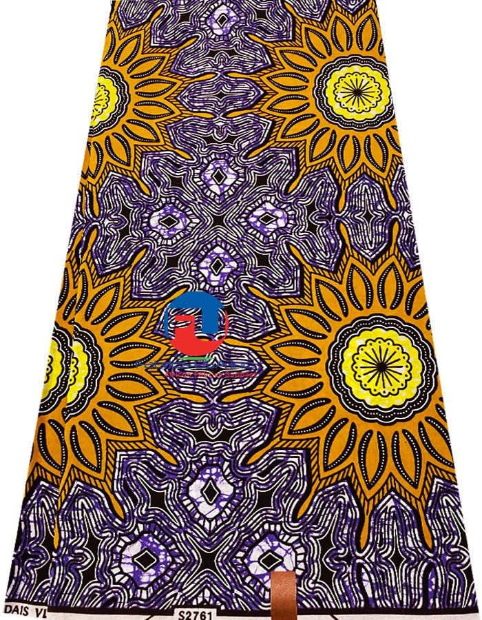 Africa Super Wax Print Fabric - Purple, Golden Brown