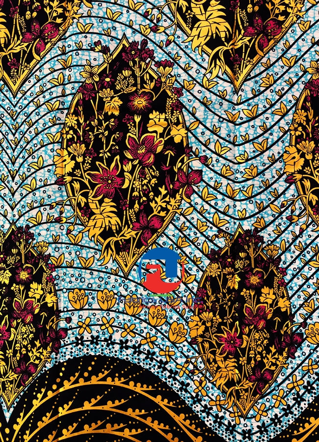African Fabric Metallic Gold, Pink, Yellow, White, Black and Turquoise