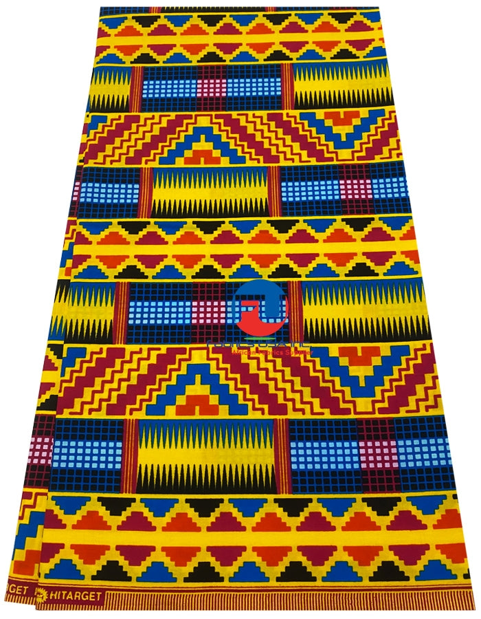 African Kente-Yellow Blue White Pink Orange