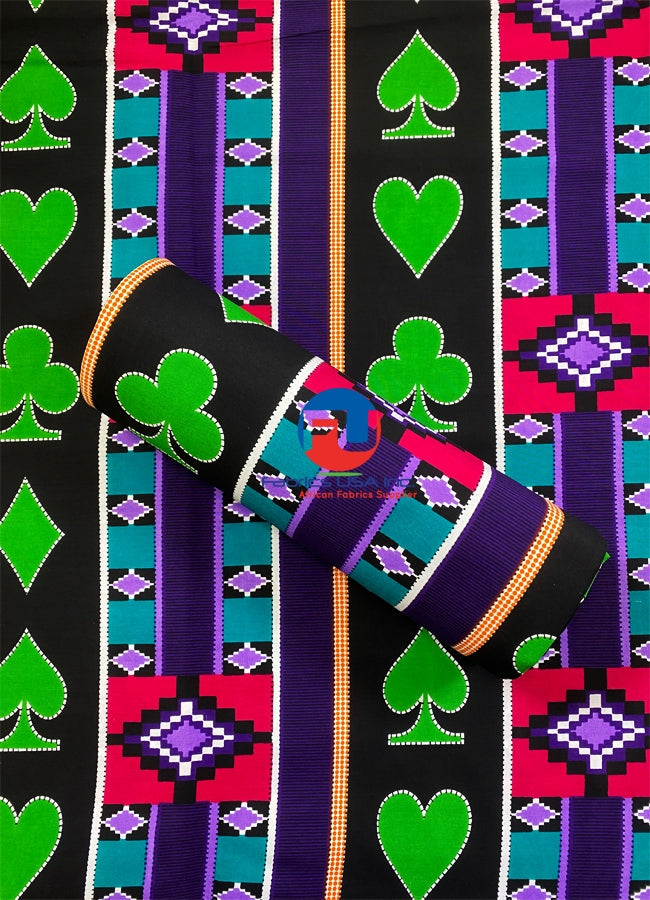 African Print Meba Wo Abrokyere Fabric - Black, Pink, Purple, Green, White, Orange
