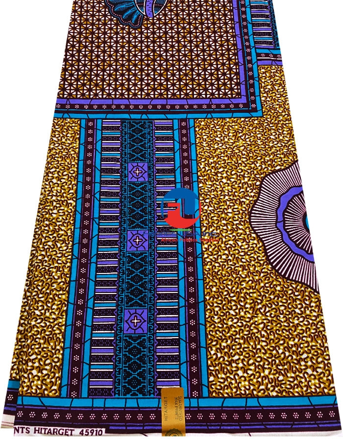 African Wax Ankara Print Fabric | Burn Orange, Purple, Blue, White, Black
