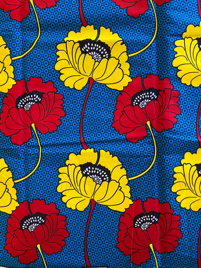 Red, Yellow and Blue African Wax Ankara Print Fabric