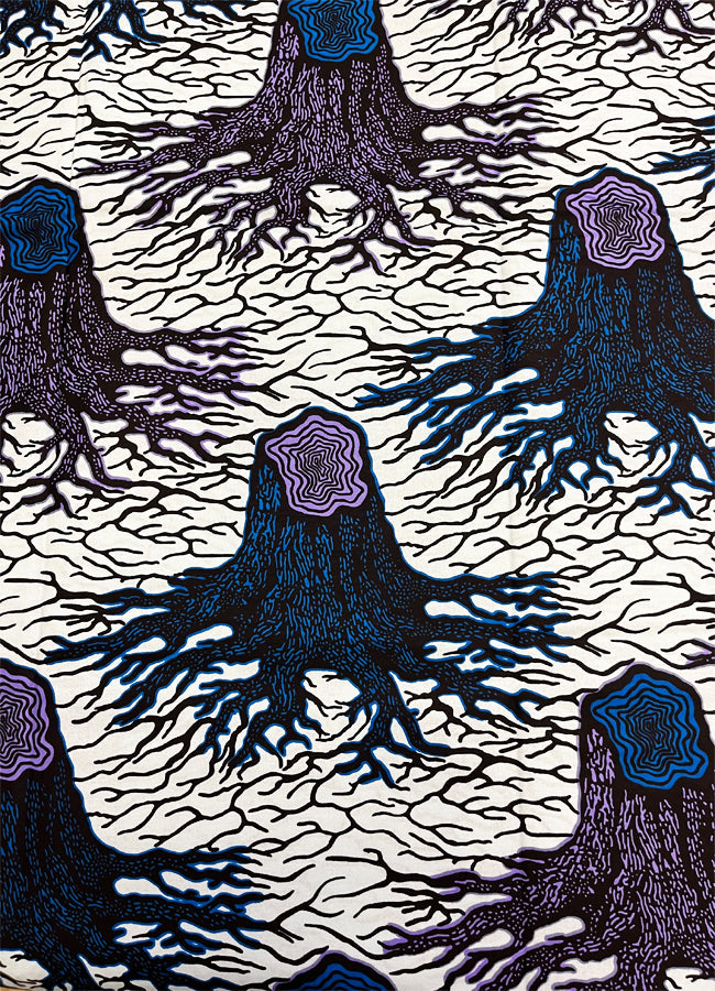 African Wax Print Fabric - Purple Yam royal blue black White