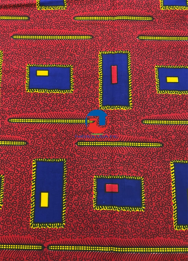 African Wax Print- Red Blue Black Yellow
