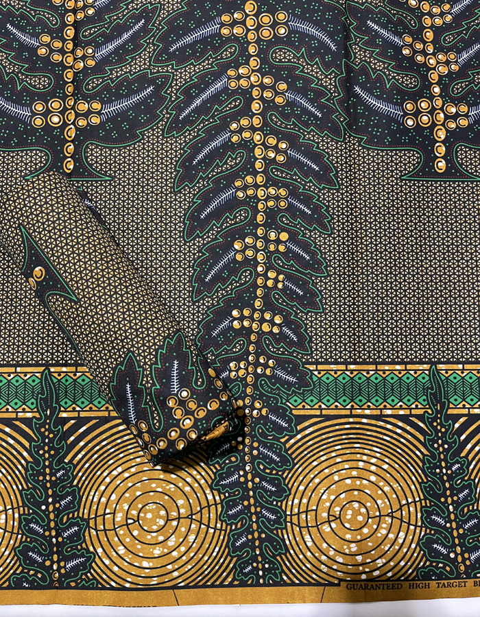 African Wax Print Fabric - Green, Brown, Red, White, Blue and Black