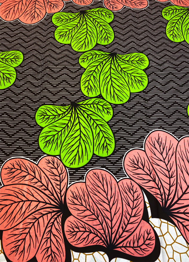 African Wax Print Fabric Peach Apple Green Chocolate Brown White Gold