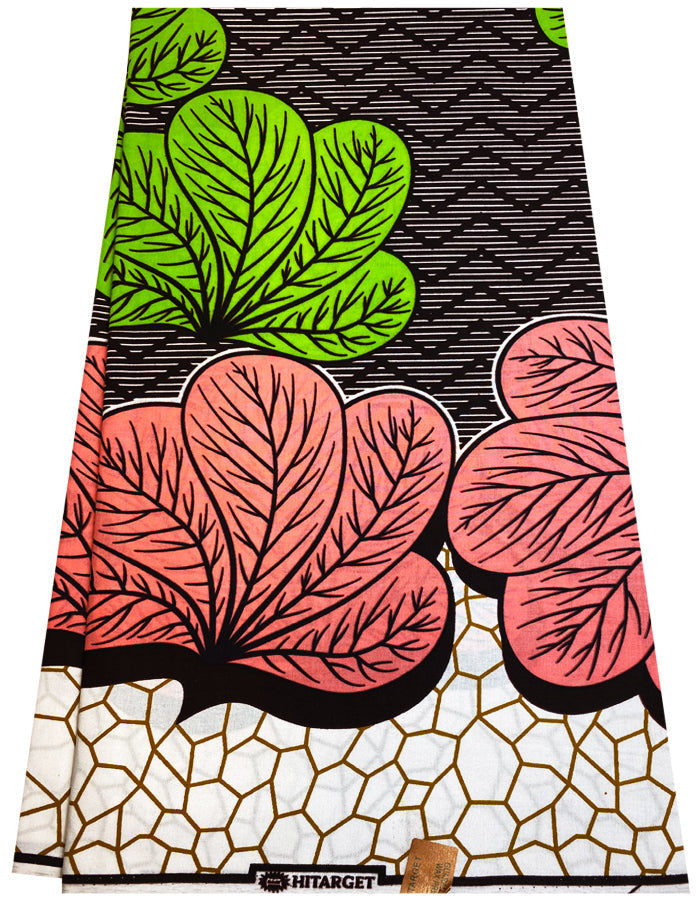 African Wax Print Fabric Peach Apple Green Chocolate Brown White Gold