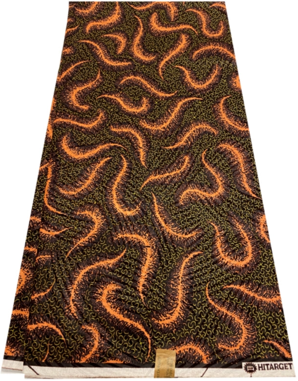 African Wax Print Fabric Polished - Peach, Mustard, Plum ,Brown