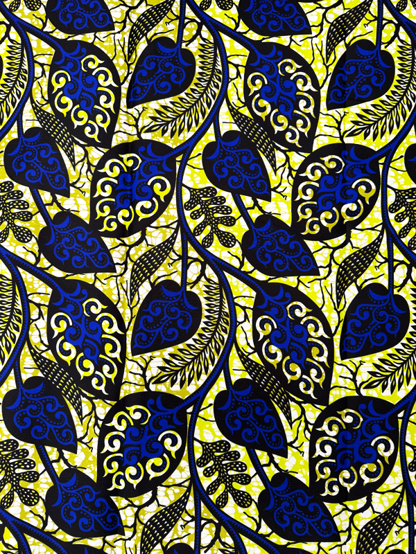 African Wax Prints Fabrics - Lime green, Royal Blue, Black and White