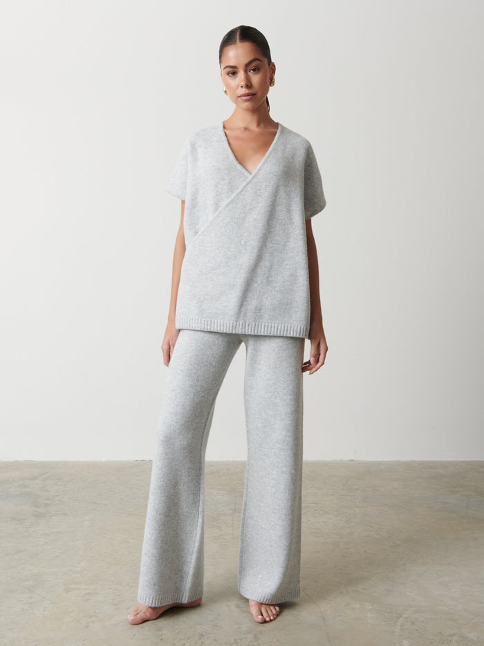 Elissa Is 5'8.5" & Wears Size UK S|Alexia Cross Over Knitted Vest - Grey