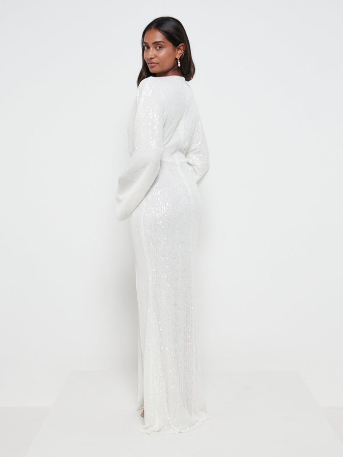 Sachi Is 5’7” & Wears Size UK 8|Alexis Sequin Maxi Dress - Ivory