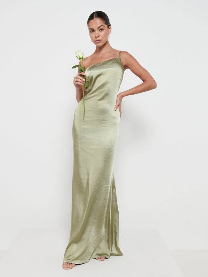 Elissa Is 5'8.5" & Wears Size UK 8|Amelia Maxi Bridesmaid Dress - Matte Olive