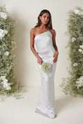 Sachi Is 5’7” & Wears Size UK 8|Amelia Maxi Bridesmaid Dress - Matte Silver