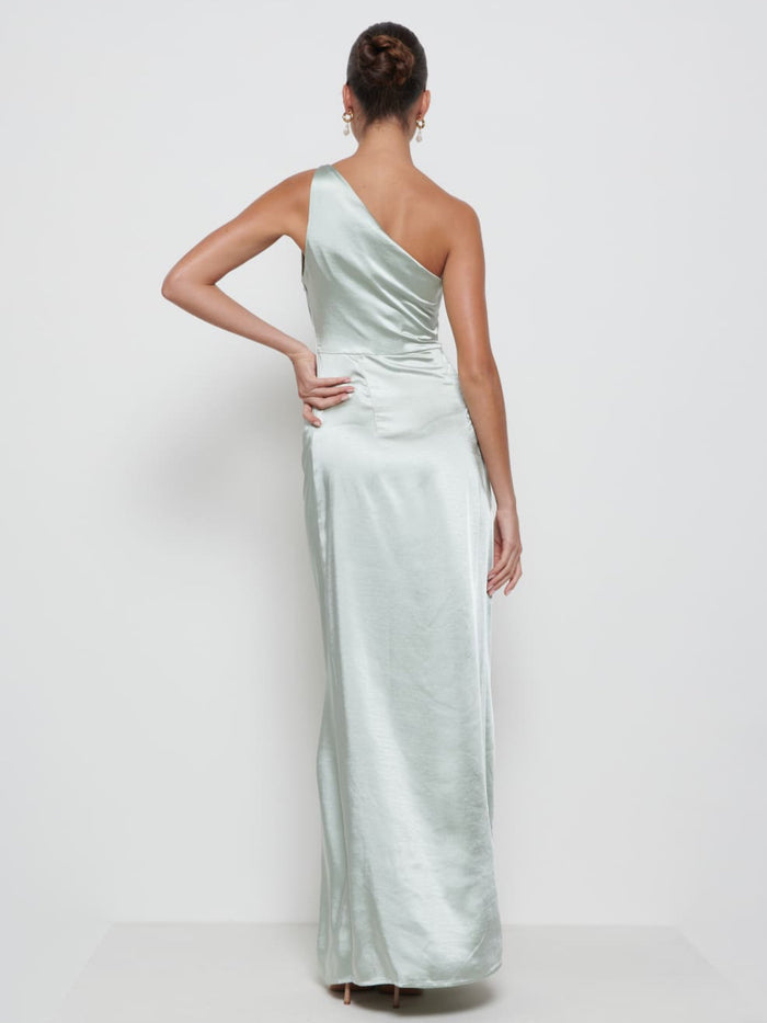 Elissa Is 5'8.5" & Wears Size UK 8|Amelia Ruched Maxi Bridesmaid Dress - Matte Sage