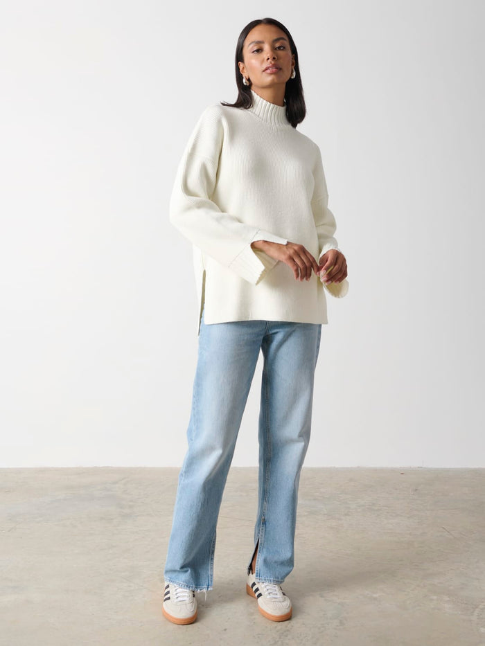 Nayha Is 5'9.5" & Wears Size UK S|Amory Grown Neck Knit Jumper - Cream Marl