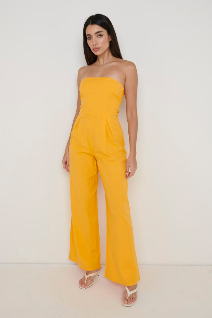 Martina Is 5'8.5" & Wears Size UK 8|April Bandeau Jumpsuit - Tangerine