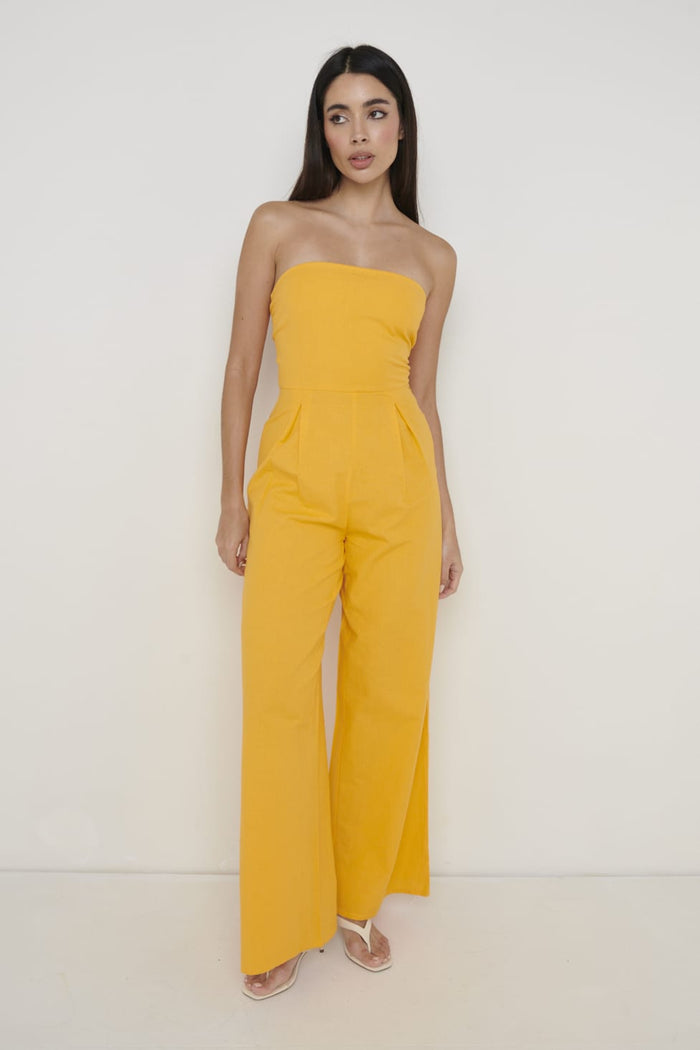 Martina Is 5'8.5" & Wears Size UK 8|April Bandeau Jumpsuit - Tangerine