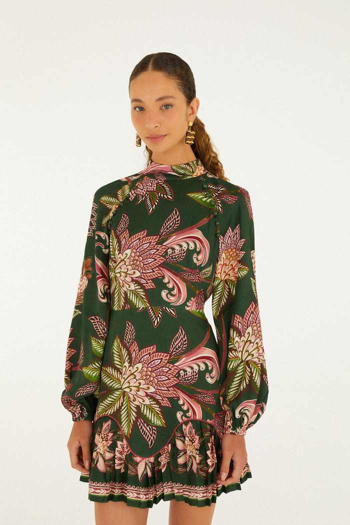 FARM Rio model wearing the Arabesque Paradise Floral Mini Dress
