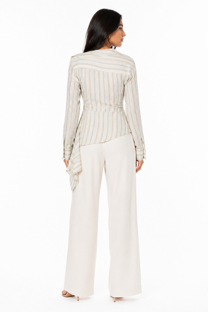 Asymmetric Striped Wrap Shirt - Elara