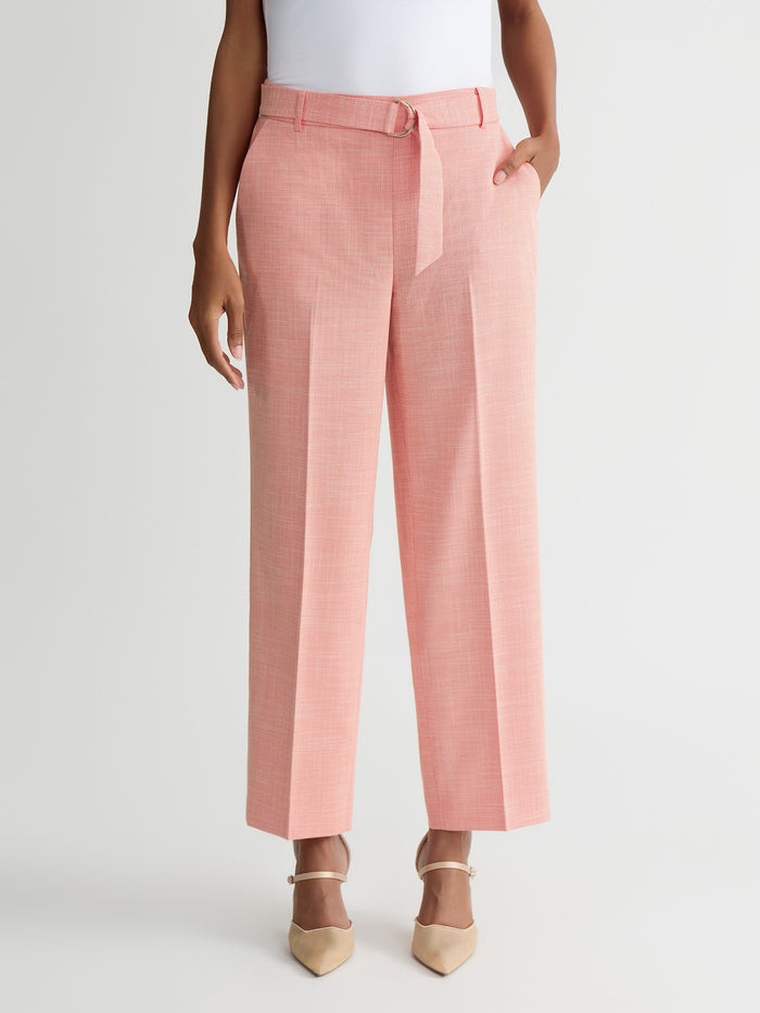 Audrey Belted Pull-On Straight Ankle Pants, Mandarin/Vanilla Ice | Kasper