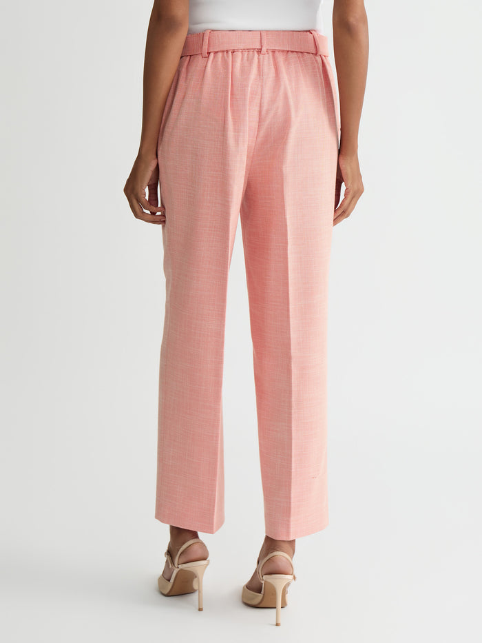 Audrey Belted Pull-On Straight Ankle Pants, Mandarin/Vanilla Ice | Kasper