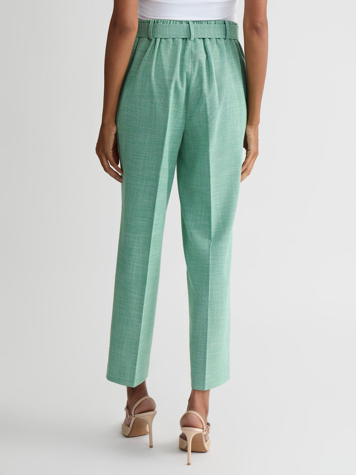Audrey Belted Pull-On Straight Ankle Pants, Lush Green/Vanilla Ice | Kasper