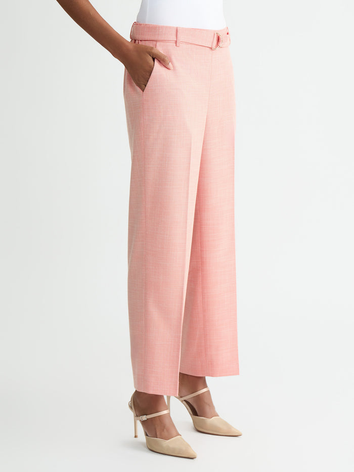 Audrey Belted Pull-On Straight Ankle Pants, Mandarin/Vanilla Ice | Kasper