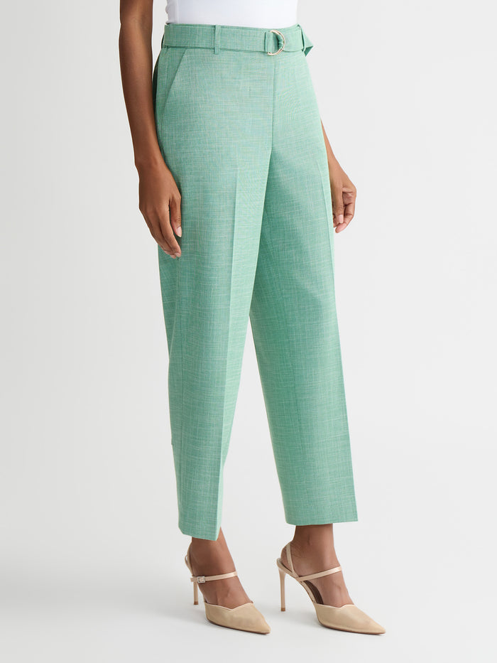 Audrey Belted Pull-On Straight Ankle Pants, Lush Green/Vanilla Ice | Kasper
