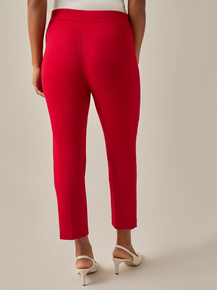 Pull-On Straight Leg Ankle Pants, Crimson, Crimson | Kasper