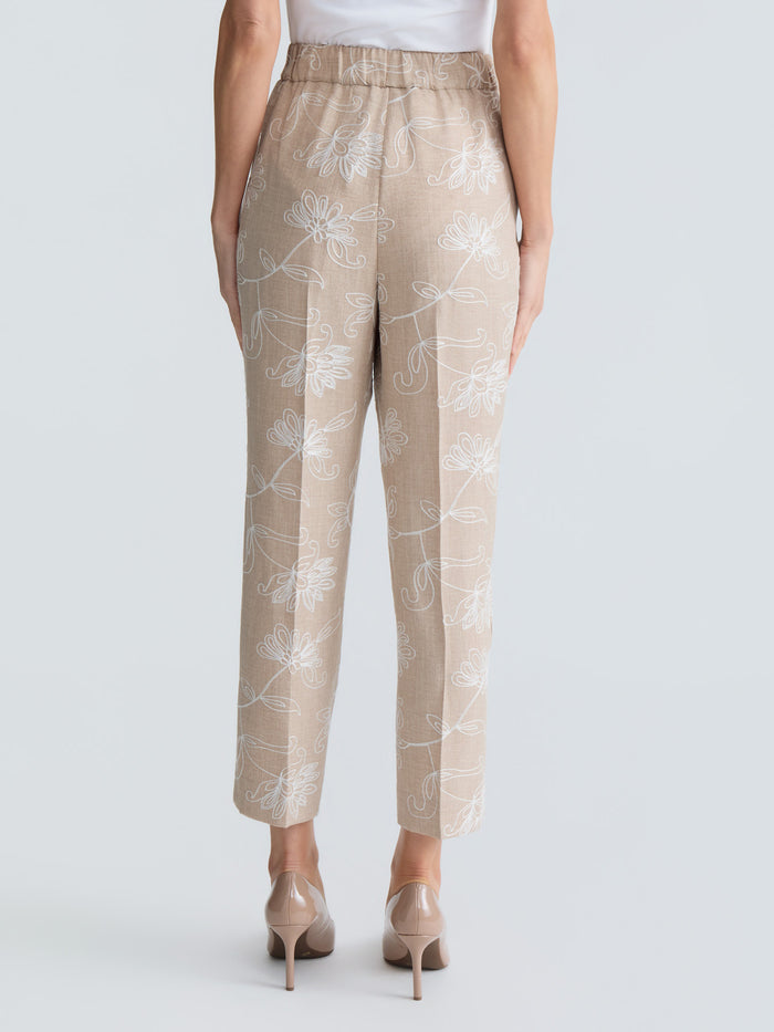 Plus Audrey Pull-On Straight Ankle Pants, Embroidered, Straw Melange/White | Kasper