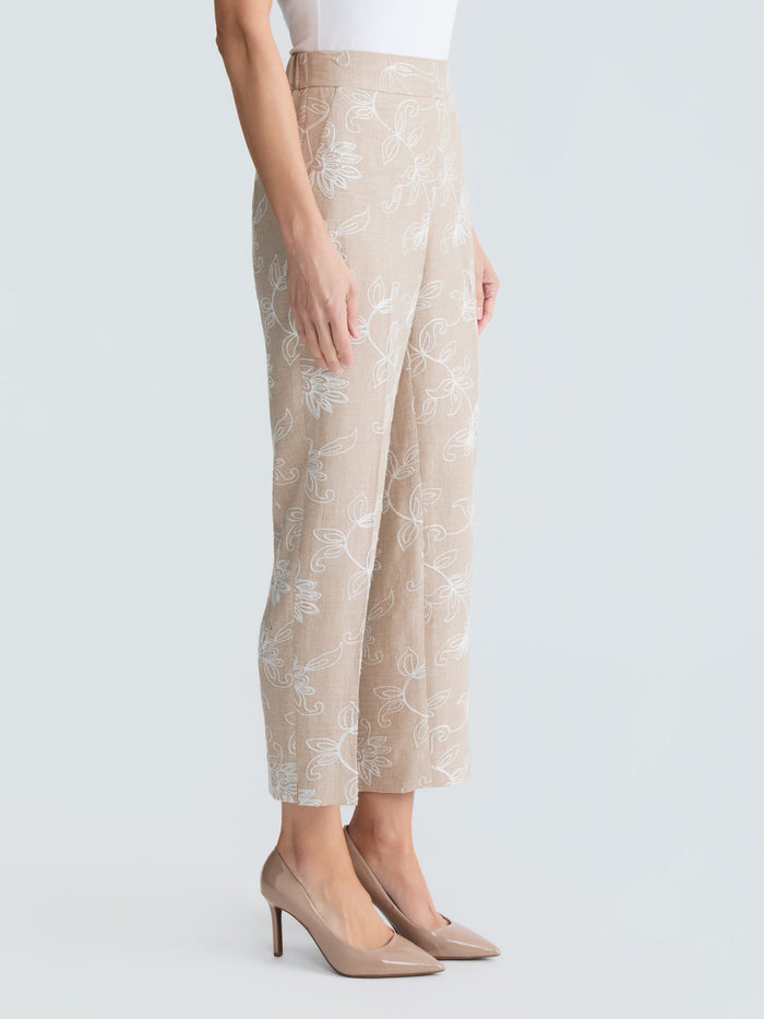 Plus Audrey Pull-On Straight Ankle Pants, Embroidered, Straw Melange/White | Kasper