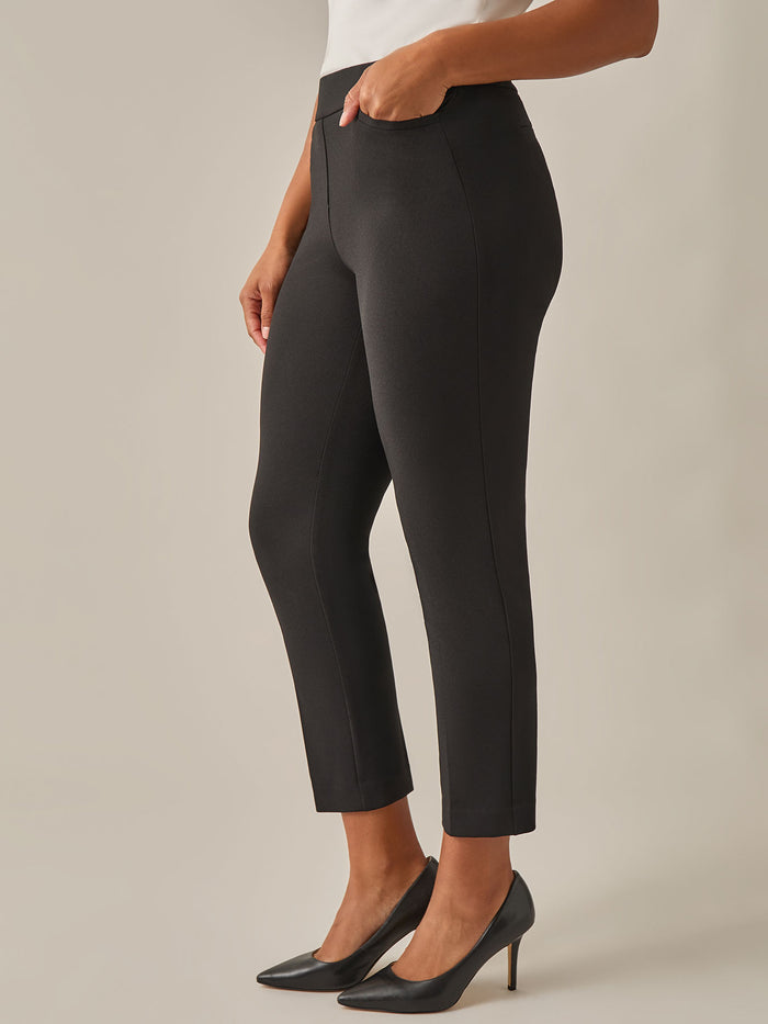 Pull-On Straight Leg Ankle Pants, Black, Black | Kasper
