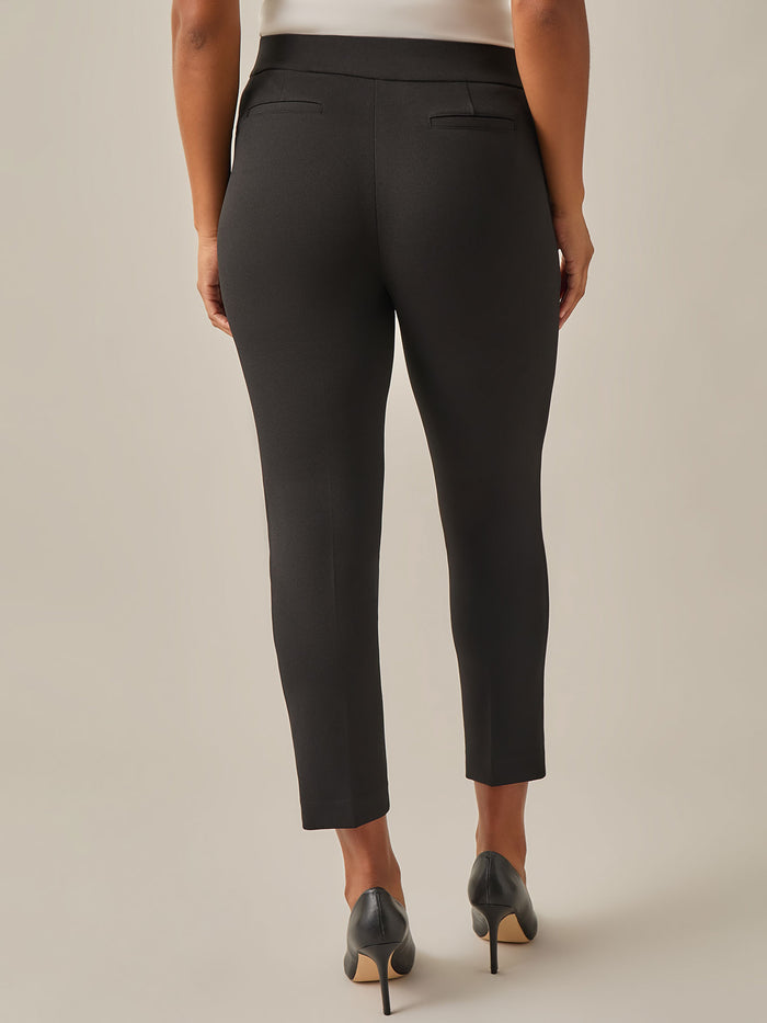 Pull-On Straight Leg Ankle Pants, Black, Black | Kasper