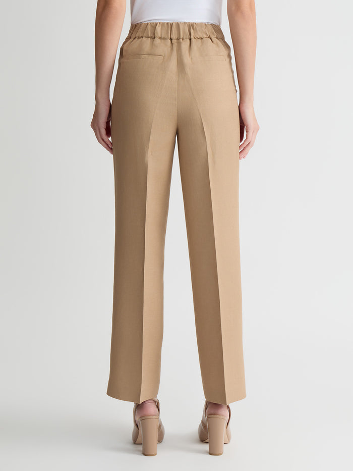 Audrey Pull-On Wide Leg Pants, Linen, Toasted Wheat | Kasper