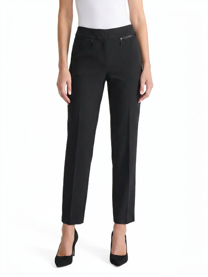 Ava Straight Leg Pants, Stretch Crepe, Black | Kasper
