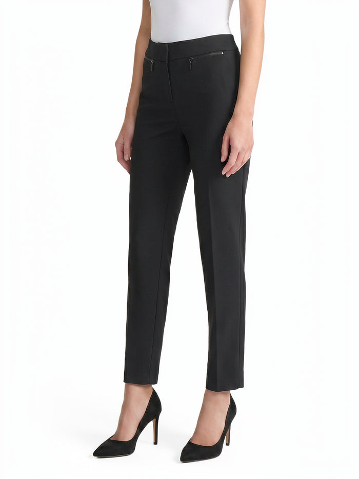 Ava Straight Leg Pants, Stretch Crepe, Black | Kasper