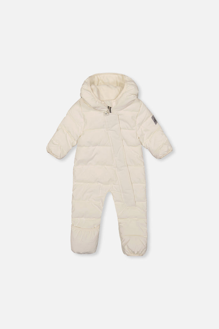Deux par Deux Baby Cloud one-piece car seat snowsuit in off-white, front view