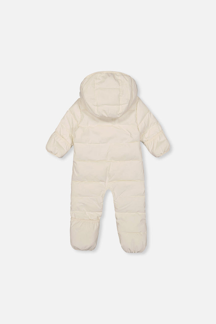 Back of the off-white Baby Cloud snowsuit with hood