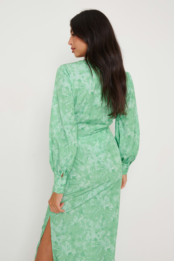 Lygia Is 5'9" & Wears Size UK 8|Bec Drawstring Top - Green Abstract Floral