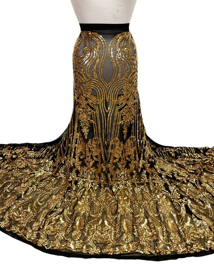 Black Mesh Gold Sequins Fabric