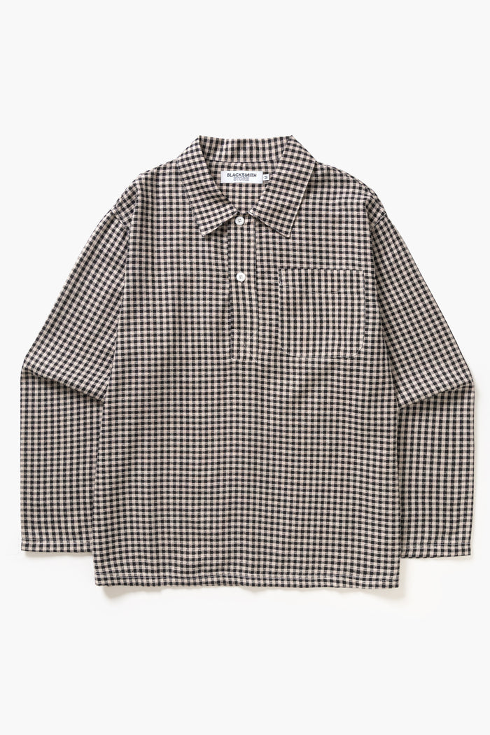 Blacksmith - Two Button Popover Shirt - Black Gingham