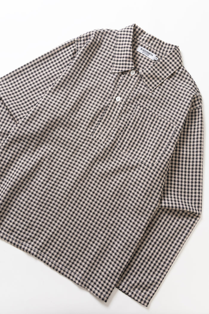 Blacksmith - Two Button Popover Shirt - Black Gingham