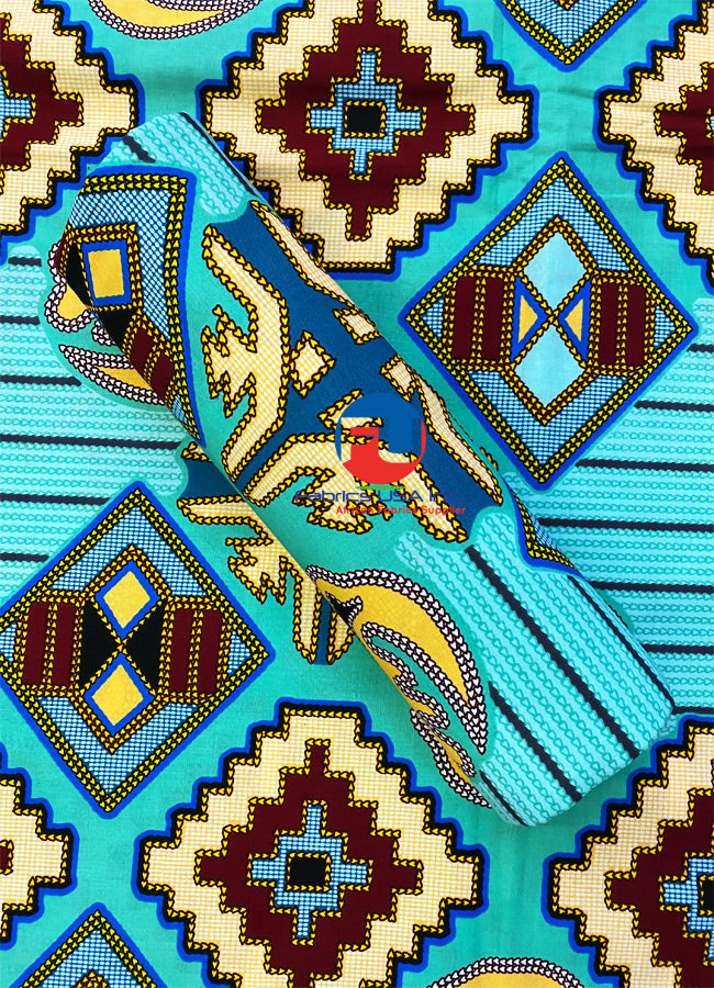 Blue African Print Meba Wo Abrokyere Gye Nyame Fabric