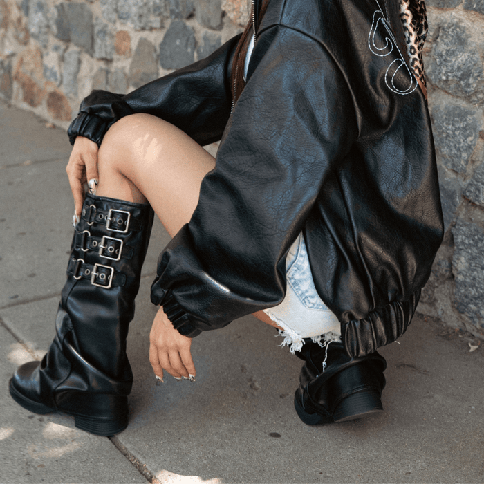 Bota Chalada Mujer Biker-7 Negro Casual Botas Taco Chalada