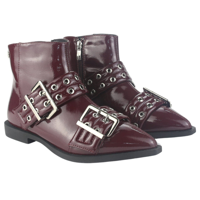 Botin Chalada Mujer Slik-11 Burdeo Casual Botines Taco Chalada