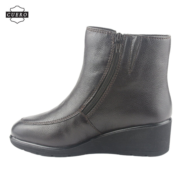 Botin de Cuero Chalada Mujer Maqui-1 Café Casual Botines Taco Chalada