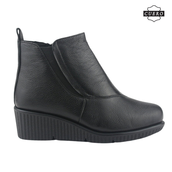 Botin de Cuero Chalada Mujer Mosqueta-1 Negro Casual Botines Taco Chalada